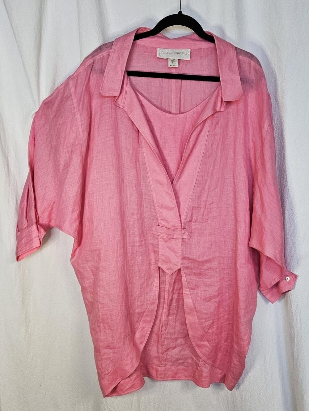 VTG Claude Montana Paris Pink Linen Blend Draped Blouse Top Womens US 8 Italy